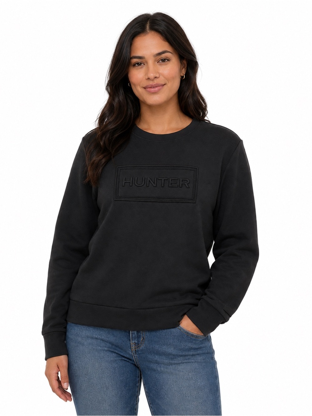 Hunter Black Embossed Logo Crew Sweater